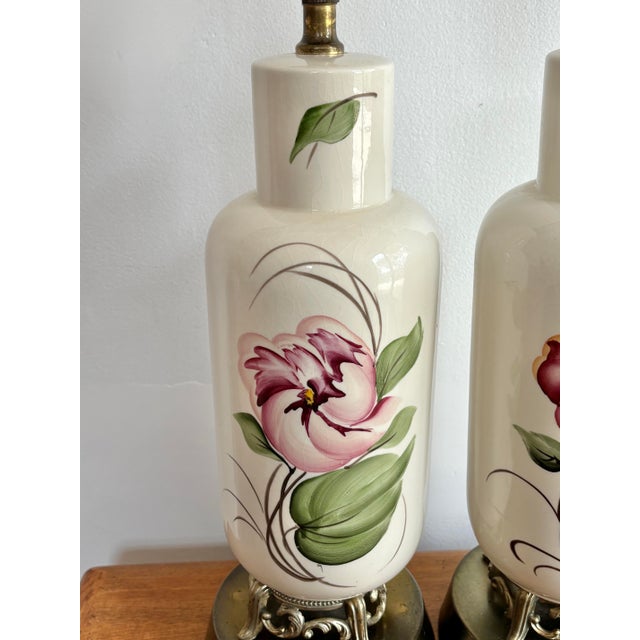 Shabby Chic 1940s Traditional Boudoir Floral Lamp - a Pair For Sale - Image 3 of 9