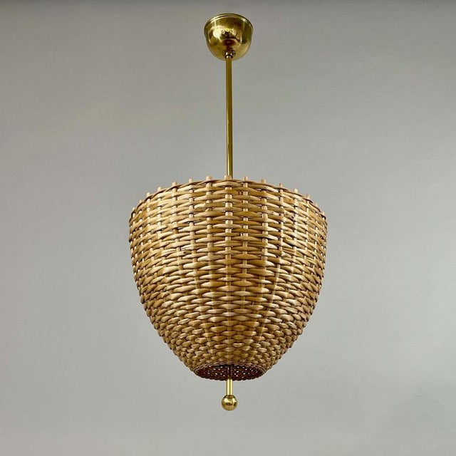 Mid-Century Rattan and Brass Pendant Light, Sweden, 1950s For Sale - Image 3 of 18