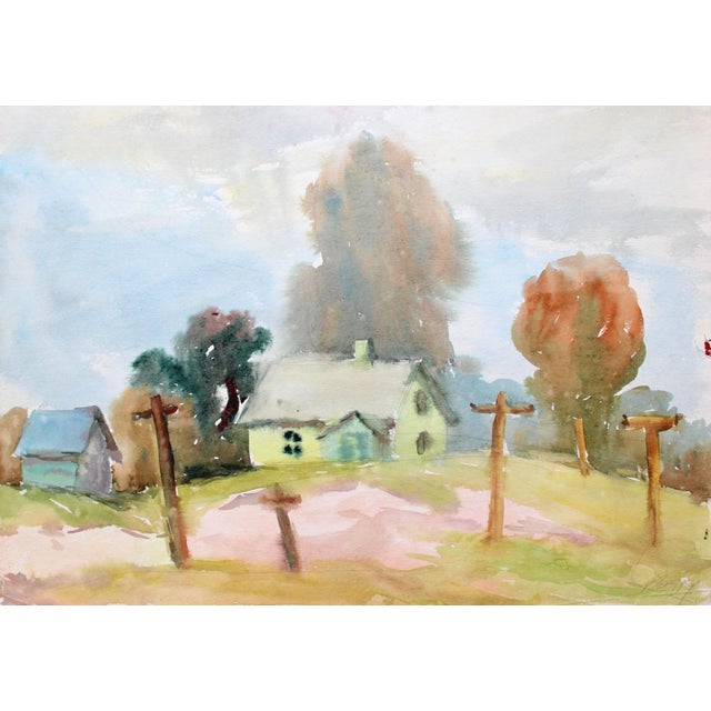 1970s Dzidra Ezergaile, Rural Landscape, Watercolor, 1970s For Sale - Image 5 of 5