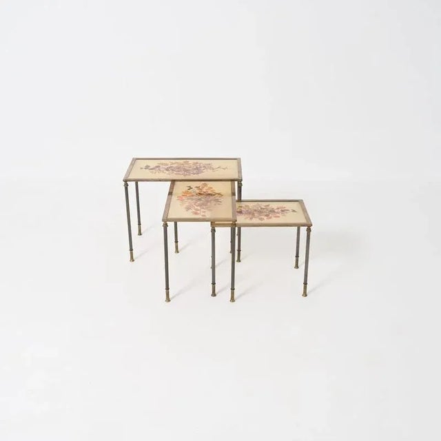 1970s Brass Nesting Tables with Dried Flowers by Allinckx, 1970s, Set of 3 For Sale - Image 5 of 18