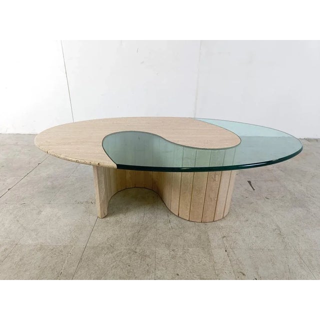 Travertine and Glass Coffee Table, Italy, 1970s For Sale - Image 9 of 11