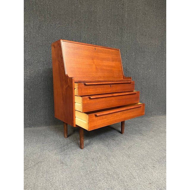 1960s Vintage Mid Century Danish Teak Secretary Desk For Sale - Image 4 of 6