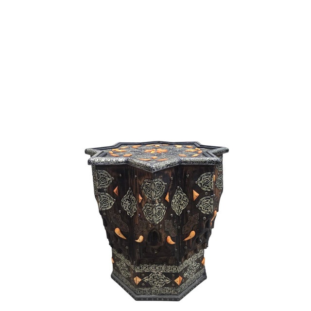 Mid 20th Century Vintage Moroccan Moorish Bone Inlaid Star Shaped Accent Table For Sale - Image 5 of 8