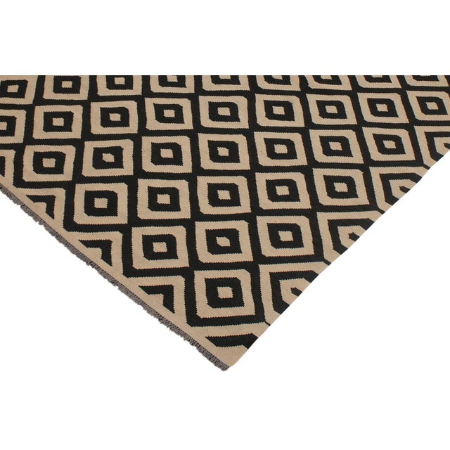 Modern Modern Kilim Beige Black Wool Rug - 6'6" X 9'7" For Sale - Image 3 of 7