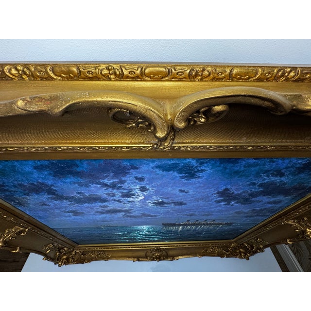 Ships That Pass in the Night — RMS Titanic Under Moonlight With RMS Olympic on the Horizon | Large Framed Oil on Canvas by Andrew Grant Kurtis For Sale - Image 9 of 18