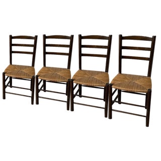 Straw Chairs by Dudouyt, 1950s, Set of 4 For Sale