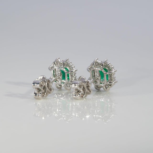 Metal Colombian Emerald Earrings With Earth-Mined Diamond Accents: Solid 14k Gold, 5mm For Sale - Image 7 of 7