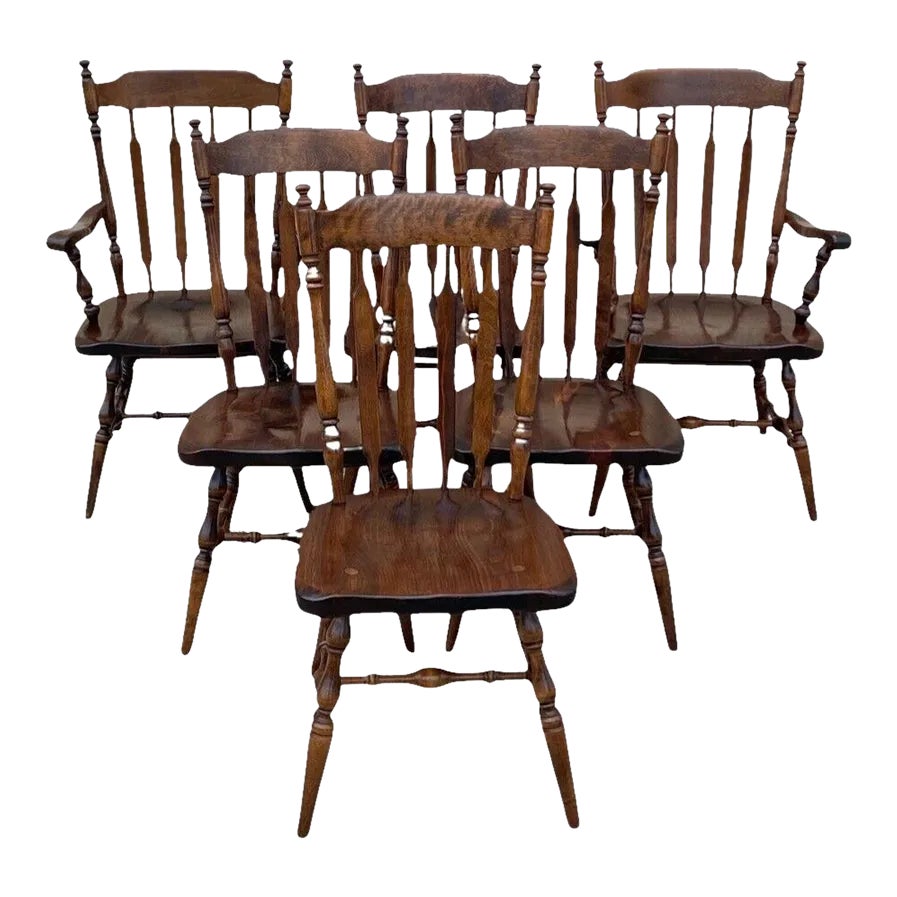 Late 20th Century Ethan Allen Pine Wood Old Tavern Cattail Back Dining