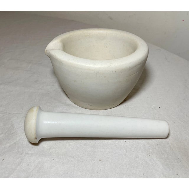 Share Rare Antique Porcelain Apothecary Standard Acid Resisting Usa Mortar and Pestle For Sale - Image 10 of 11