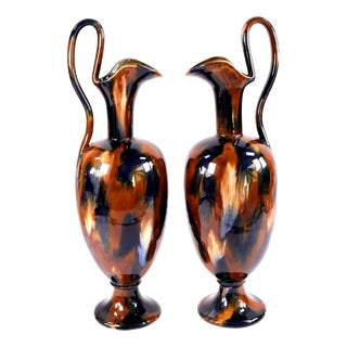 Antique Victorian Majolica Glazed Pottery Ewers attributed to Denby, 1890s, Set of 2 For Sale