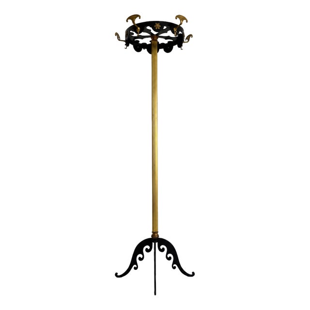 Vintage Italian Brass and Black Lacquer Coat Rack, 1950s For Sale