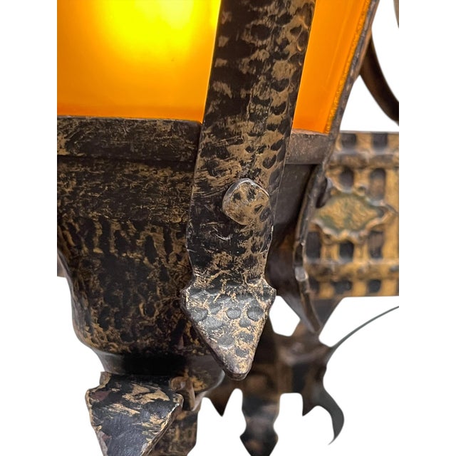 1930s Slip Shade Chandelier With Amber Glass Shades For Sale - Image 12 of 14