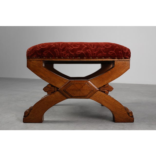 19th Century Gothic Revival Flemish Oak Footstool, Belgium For Sale - Image 3 of 15
