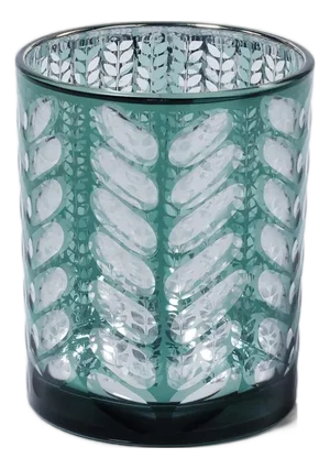 Green Metallic Glass Hurricane Candle Holders, Set of 2
