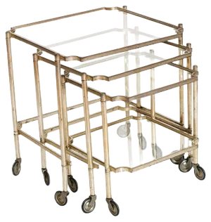 Silvered Brass Rolling Nesting Tables, 1930s, Set of 3