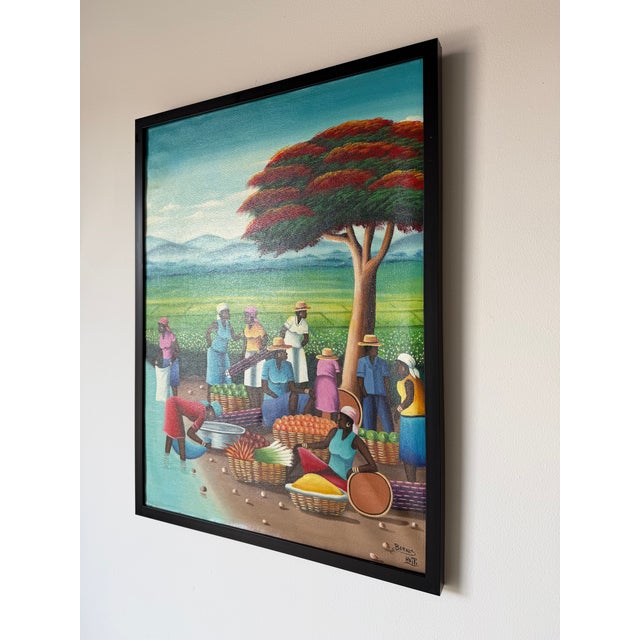 Vintage Barnes Folk Art Market Scene Oil on Canvas Painting – Framed For Sale In Miami - Image 6 of 14