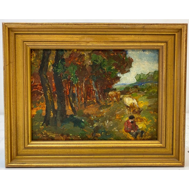 Brown Late 19th to Early 20th Century European Landscape W/ Cattle Oil Painting For Sale - Image 8 of 8