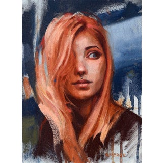 Hanna by Ryan Morse | Oil on Paper Mounted to Panel Portrait of a Young Woman with Pink Hair For Sale