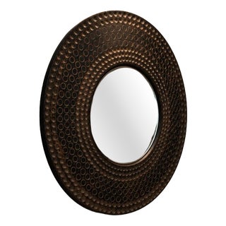 Round Bronze-Effect Textured Sunburst Wall Mirror For Sale