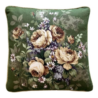 Sanderson Vintage Zephyr Bottle Green Floral Decorative Pillow With Down/Feather Insert For Sale