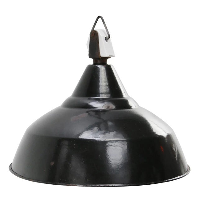 Vintage French Industrial Black Enamel Pendant Light For Sale - Image 5 of 5
