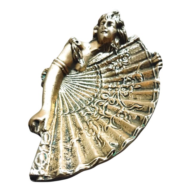 Art Nouveau Brass Tray with Female Figure For Sale