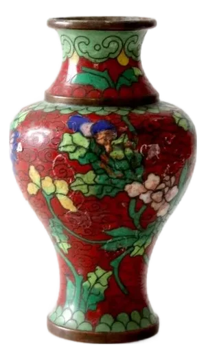 Vintage Chinese Cloisonné Vase Red Floral