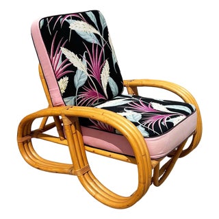 Restored Mid-Century 3-Strand 3/4 Round Pretzel Arm Rattan Lounge Chair For Sale