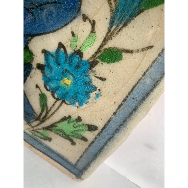 Figurative Antique Qajar Iznik Indo Persian Glazed Ceramic Tile For Sale - Image 3 of 11