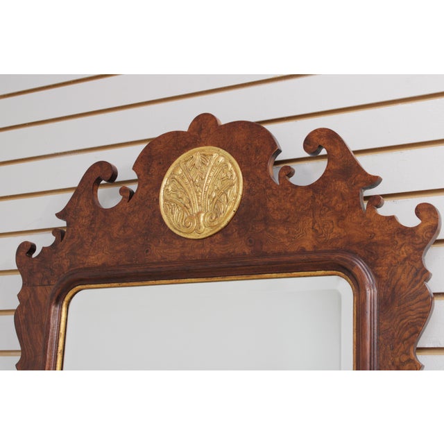 Chippendale Henredon Chippendale Burl Elm Hanging Mirror For Sale - Image 3 of 15