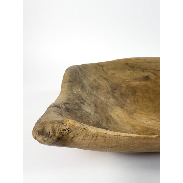Vintage Hand-Carved Wooden Trough Bowl – Sculptural Rustic Centerpiece With Natural Patina For Sale - Image 13 of 18