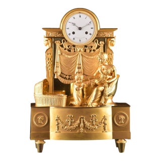 c.1820 Reiche Empire Gilt Ormolu Bronze Clock For Sale