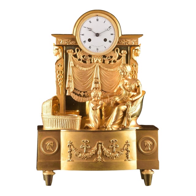 c.1820 Reiche Empire Gilt Ormolu Bronze Clock For Sale