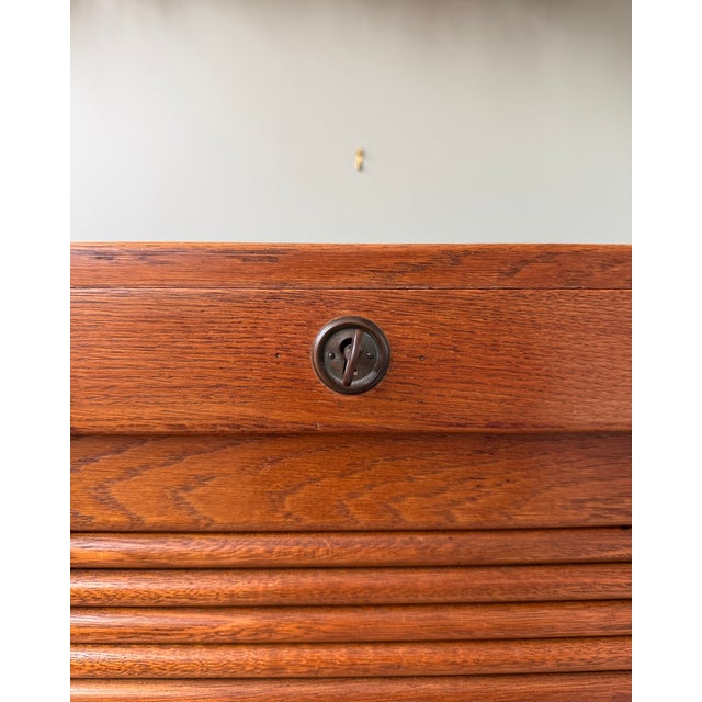 Tan Large Oak Roll-Top Filing Cabinet by Lacour, 1950s For Sale - Image 8 of 14