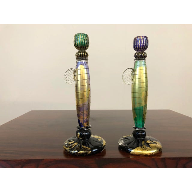 Contemporary Blown Glass Candlestick Holders Signed by David Garcia For Sale - Image 3 of 12