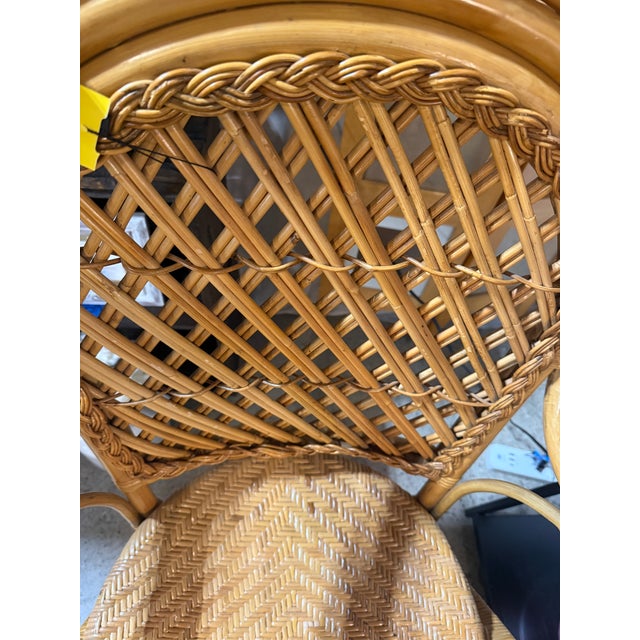 Mid-Century Modern Bamboo Rattan Fan Back Armchair Boho Wicker For Sale - Image 9 of 9