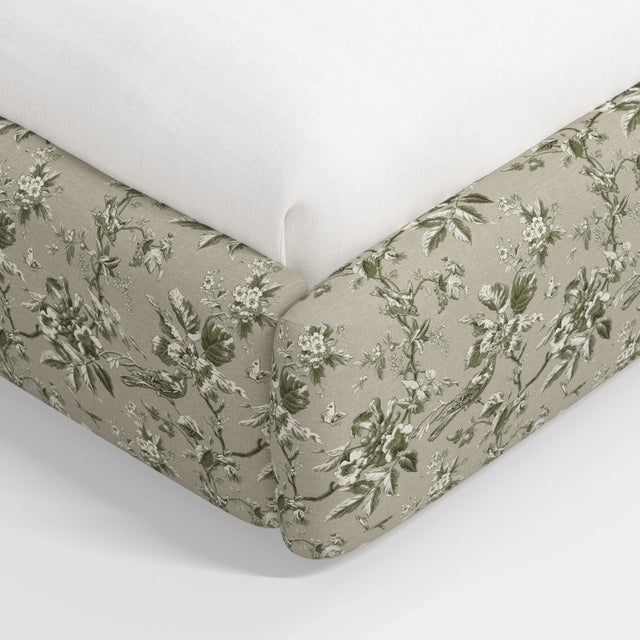 Cloth & Company Stoffer Home x Cloth & Company Marisa Platform Bed in Michigan Bird Toile Olive - California King For Sale - Image 4 of 7