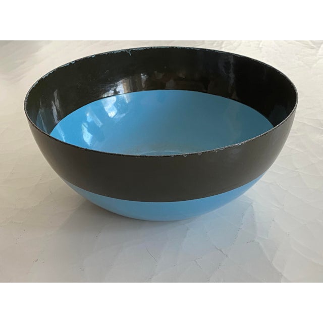 Danish Modern Krenit Style Enamel Bowl in Turquoise and Black For Sale - Image 9 of 10