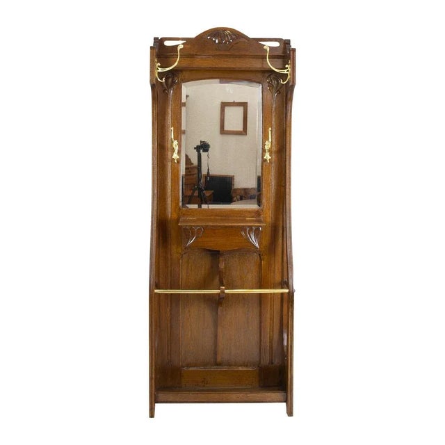 German Art Nouveau Oak Wardrobe with Brass Hooks For Sale - Image 12 of 12