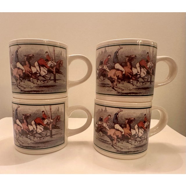 American 1970s Ralph Lauren Vintage Polo Players Thoroughbred Horse Ceramic Mugs For Sale - Image 3 of 8