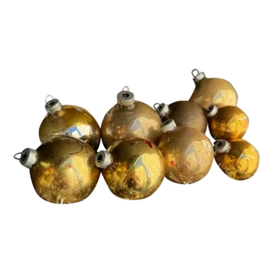 Mid Century Shiny Brite Gold Mercury Glass Christmas Ornaments- 9 Ornaments