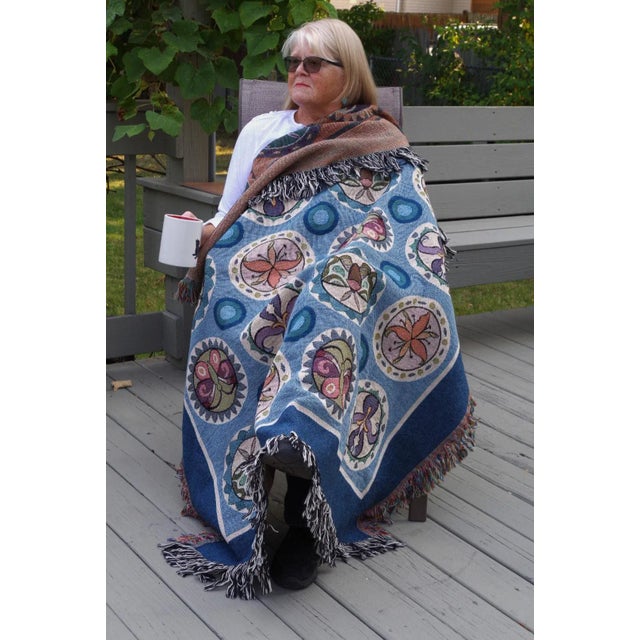 William Morris Arts and Crafts-Style "Butterfly Garden" in Denim Blue Jacquard Woven Throw For Sale - Image 4 of 6