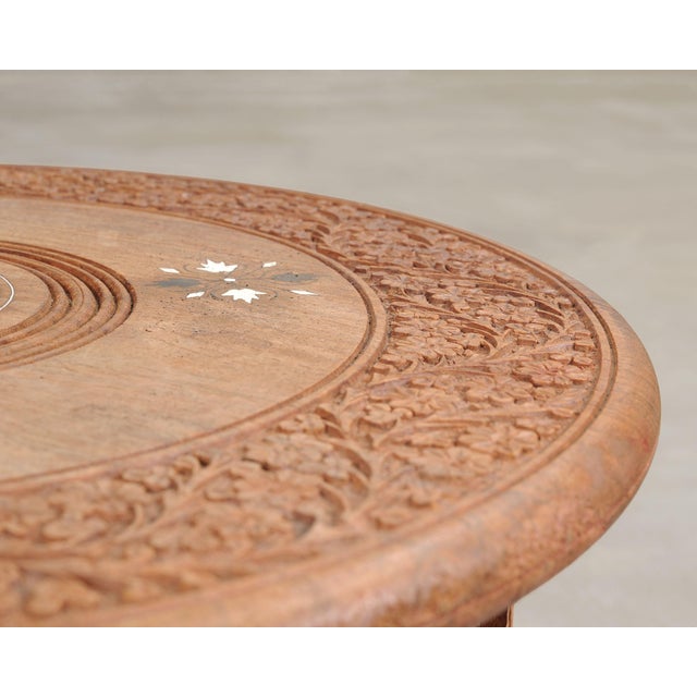 Moorish Style Carved Teak Inlaid Round Tabouret Drink Table For Sale - Image 10 of 18