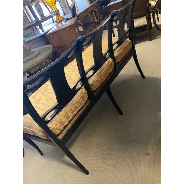 19th C. English Black Painted Settee With Flower Motif For Sale - Image 10 of 12