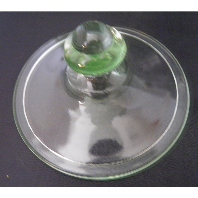 Antique Art Deco Dunbar Green Uranium Glass Pitcher 6 Tumblers Large 8pc Set For Sale - Image 17 of 18