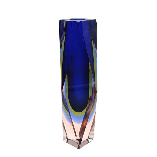 Splendid mid-century sommerso glass vase, designed by Flavio Poli for Alessandro Mandruzzato A superb combination of blue...