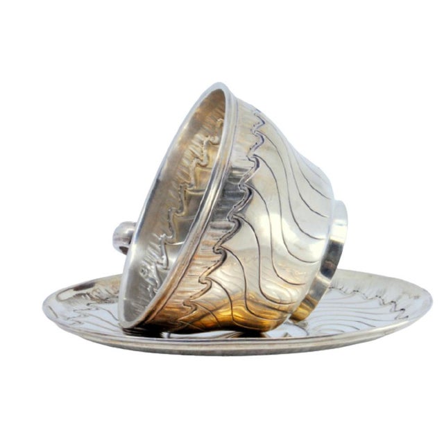 Silver Silver Cup and Saucer with Wavy Engravings and Edge Friezes, Set of 2 For Sale - Image 8 of 8