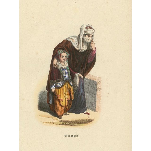 Turkish woman with child, ottoman costume, hand-coloured lithograph, c.1845 this finely coloured lithograph presents a...