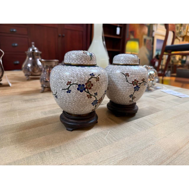 Chinese Chinese Cloisonné Ginger Jars, Pair For Sale - Image 3 of 12