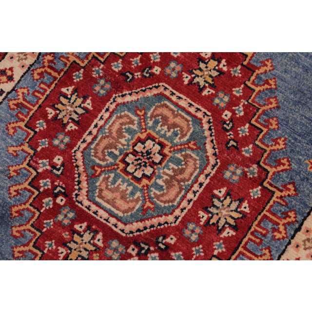 1990s Rustic Super Kazak Light Blue/Red Wool Runner Rug- 2'5'' X 9'9'' For Sale - Image 5 of 10
